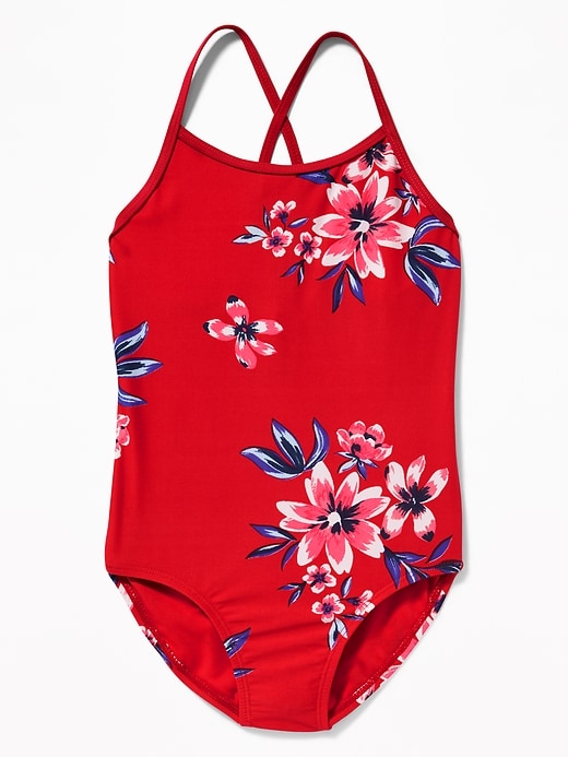 View large product image 1 of 2. Printed Keyhole-Back Swimsuit for Girls