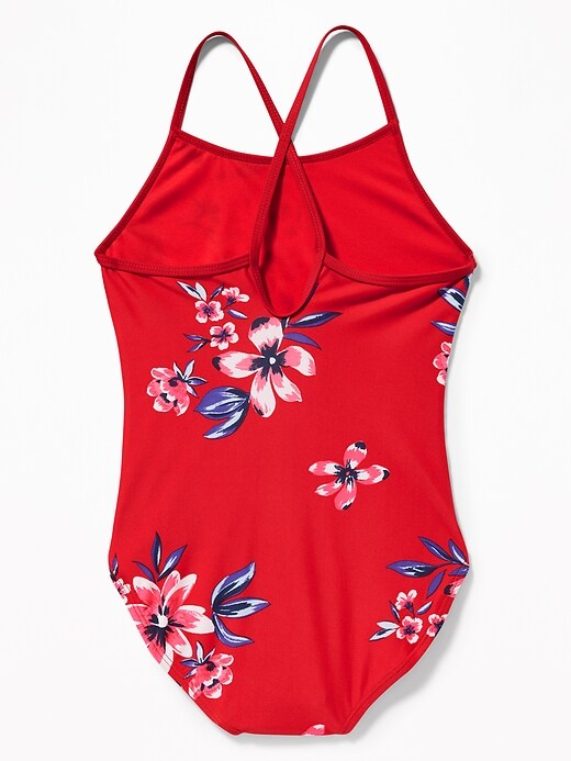 View large product image 2 of 2. Printed Keyhole-Back Swimsuit for Girls