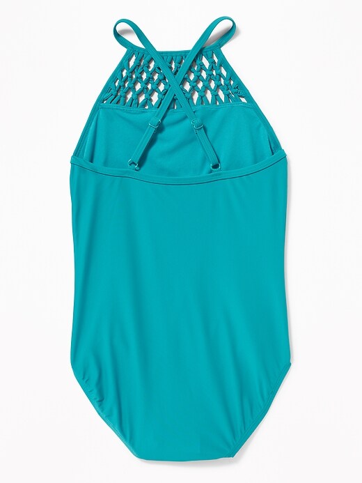 View large product image 2 of 2. Macrame-Yoke Swimsuit for Girls