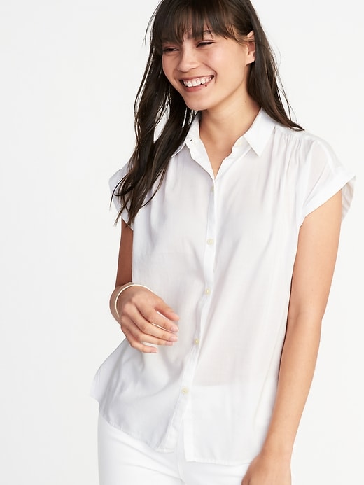 Image number 1 showing, Relaxed Button-Front Shirt for Women