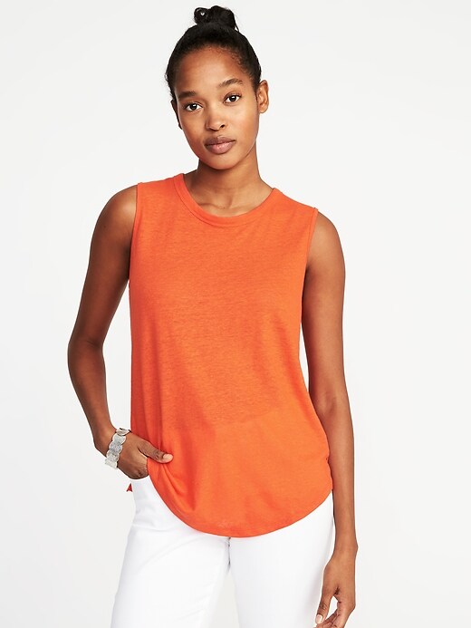 View large product image 1 of 1. Relaxed High-Neck Linen-Blend Tank for Women