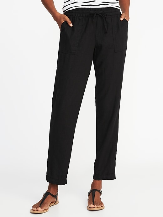 View large product image 1 of 2. Mid-Rise Linen-Blend Cropped Pants for Women