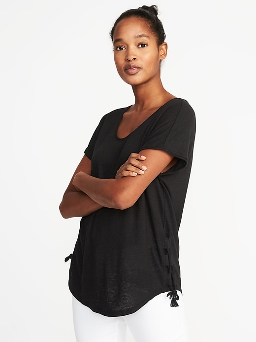 View large product image 1 of 1. Relaxed Side-Tie Linen-Blend Top for Women