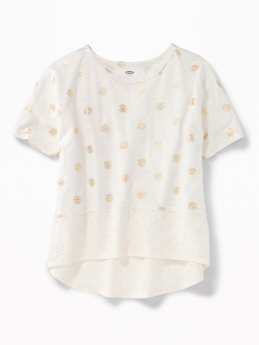 View large product image 1 of 3. Lace-Hem Scoop-Neck Tee for Girls