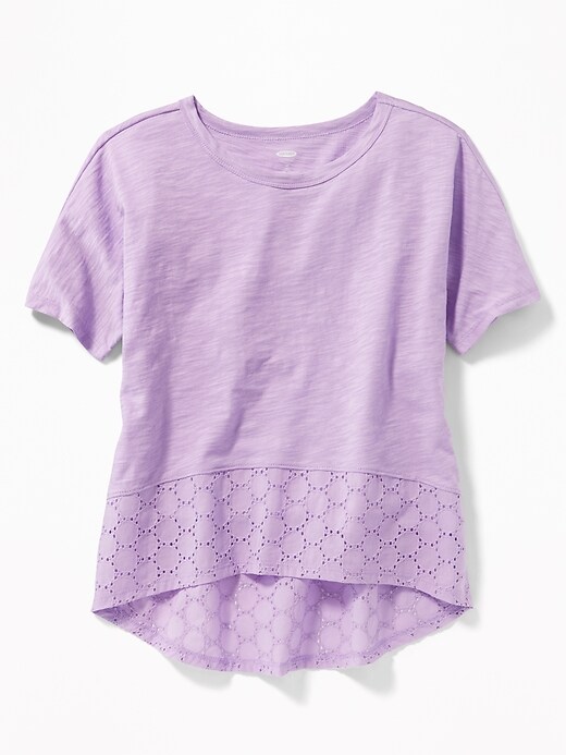 View large product image 1 of 1. Lace-Hem Scoop-Neck Tee for Girls