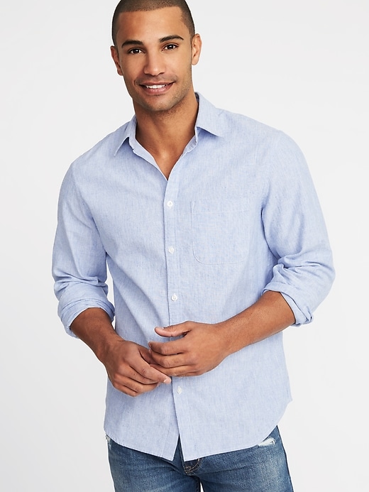 View large product image 1 of 1. Regular-Fit Linen-Blend Shirt