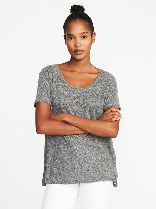 View large product image 1 of 1. Boyfriend Linen-Blend Pocket Tee for Women
