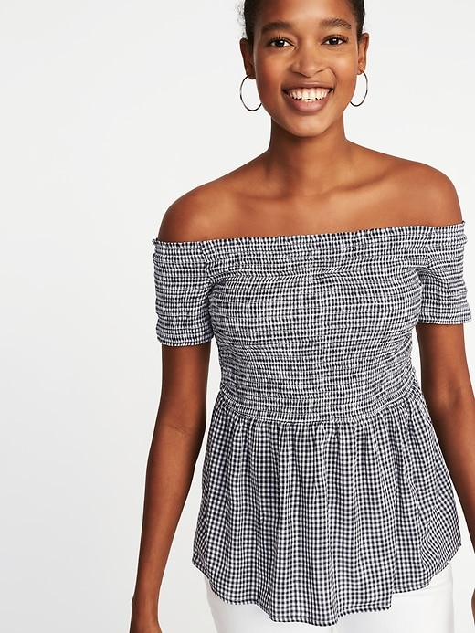 Image number 1 showing, Relaxed Off-the-Shoulder Smocked Top for Women