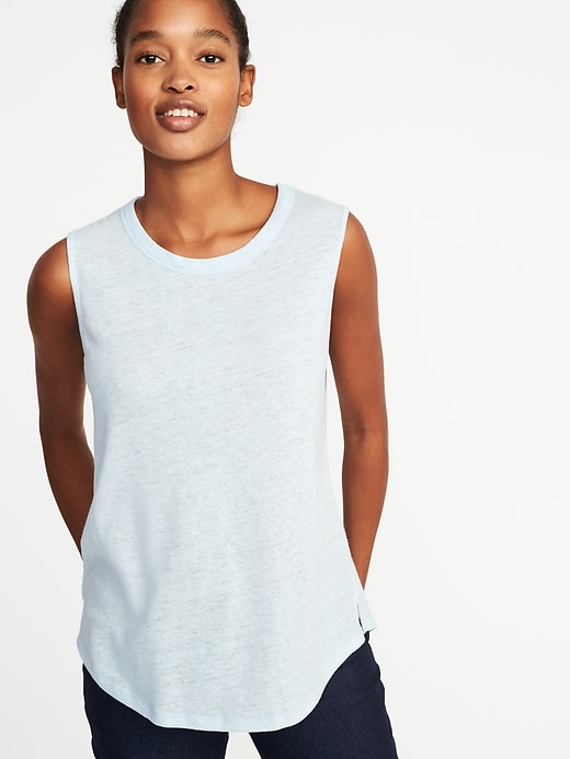 View large product image 1 of 1. Relaxed High-Neck Linen-Blend Tank for Women