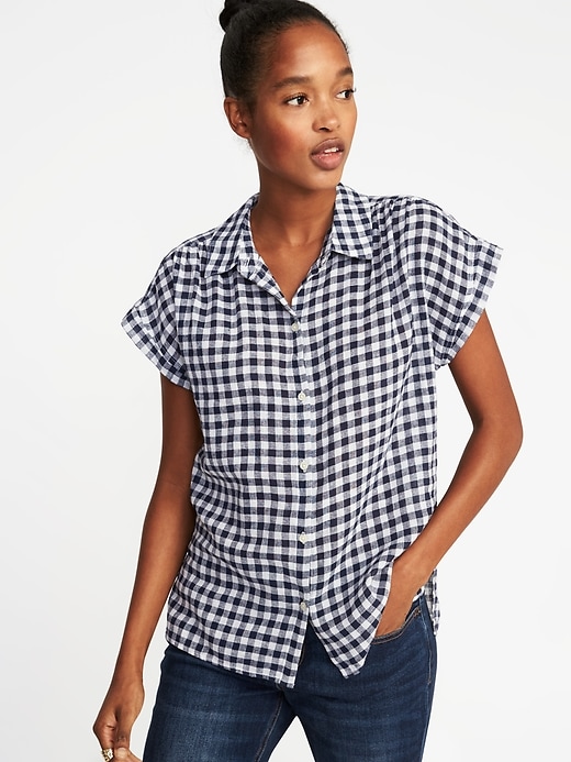 Image number 1 showing, Relaxed Linen-Blend Gingham Shirt for Women