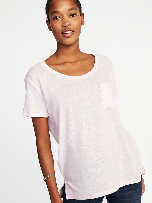 View large product image 1 of 1. Boyfriend Linen-Blend Pocket Tee for Women