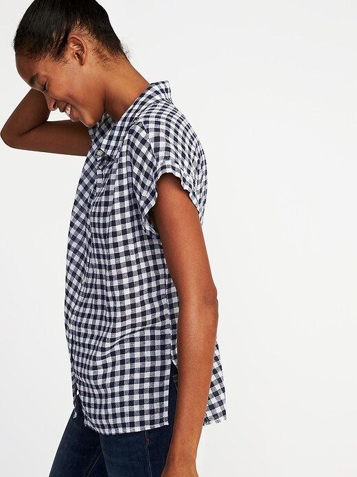 Image number 4 showing, Relaxed Linen-Blend Gingham Shirt for Women