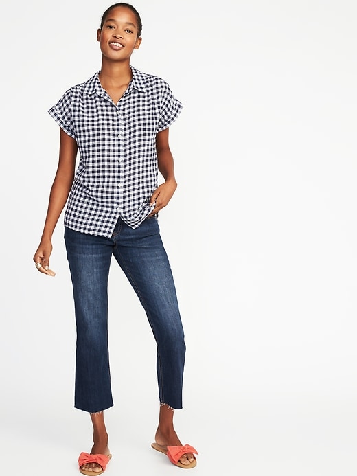 Image number 3 showing, Relaxed Linen-Blend Gingham Shirt for Women