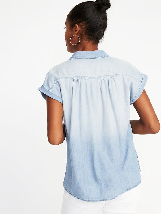 Image number 2 showing, Relaxed Button-Front Chambray Shirt for Women