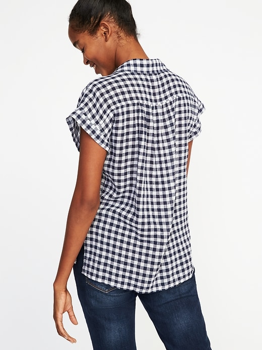Image number 2 showing, Relaxed Linen-Blend Gingham Shirt for Women
