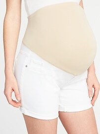 View large product image 3 of 3. Maternity Full-Panel White Denim Shorts (5")