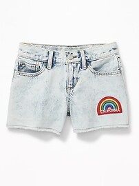 View large product image 3 of 3. "California" Rainbow-Patch Denim Cut-Offs for Girls