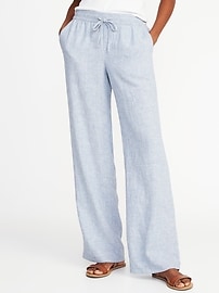 Striped Linen-Blend Soft Pants for Women