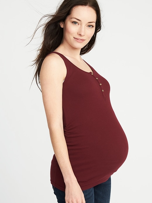 View large product image 1 of 1. Maternity Fitted Rib-Knit Henley Tank