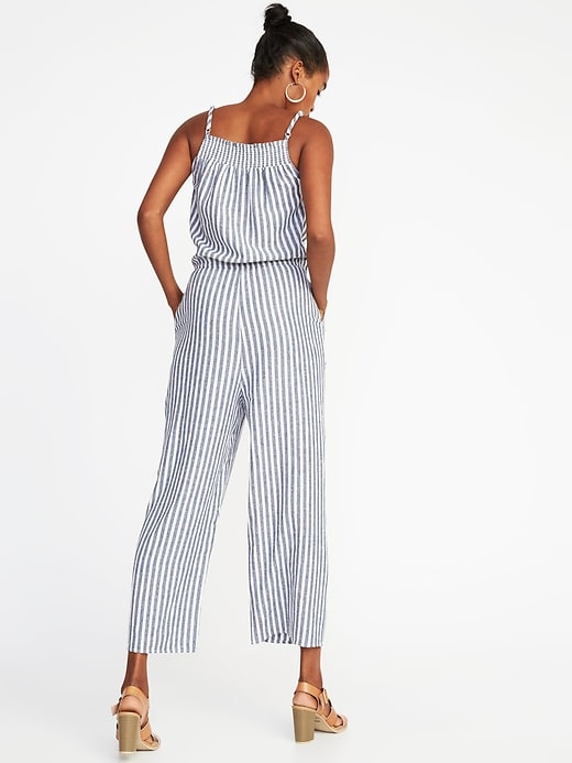 Image number 2 showing, Sleeveless Smocked-Neck Striped Jumpsuit for Women
