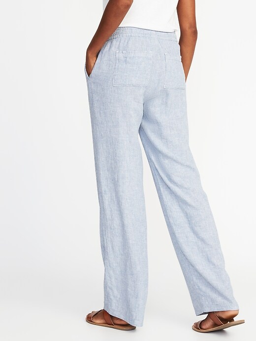 View large product image 2 of 3. Striped Linen-Blend Soft Pants for Women