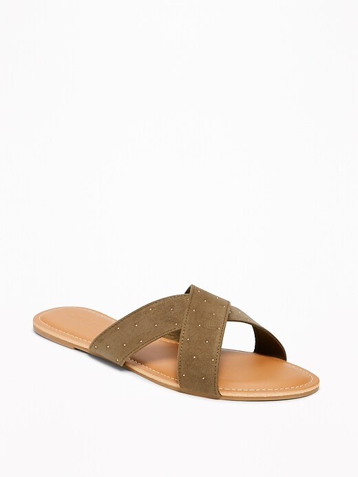 View large product image 1 of 1. Sueded Cross-Strap Slide Sandals for Women