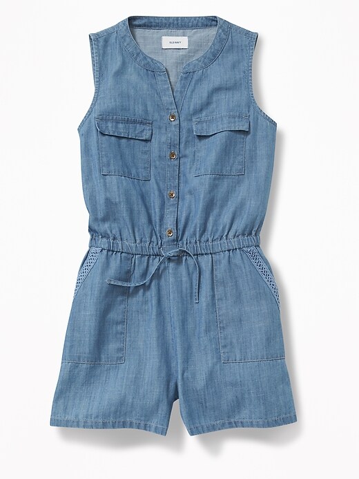 View large product image 1 of 3. Chambray Utility Romper for Girls