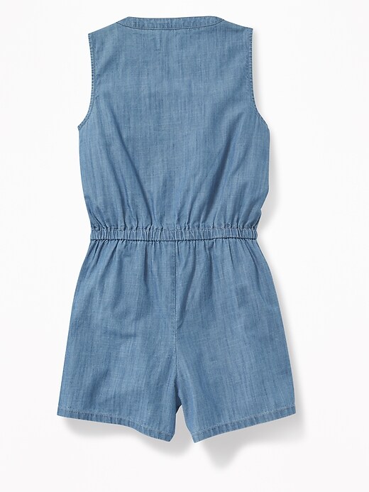 View large product image 2 of 3. Chambray Utility Romper for Girls