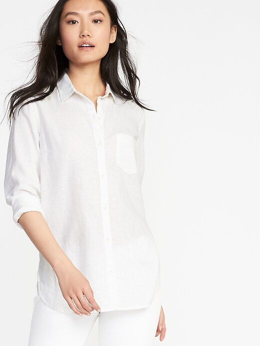 Image number 1 showing, Relaxed Classic Linen-Blend Shirt for Women