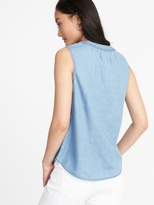 Image number 2 showing, Relaxed Sleeveless Tie-Neck Top for Women