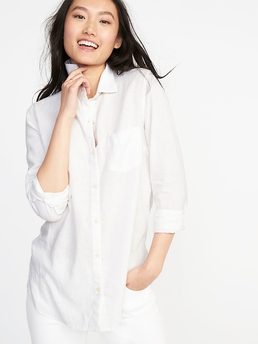 Image number 4 showing, Relaxed Classic Linen-Blend Shirt for Women