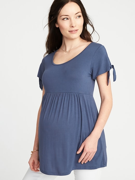 View large product image 1 of 1. Maternity Tie-Sleeve Scoop-Neck Top