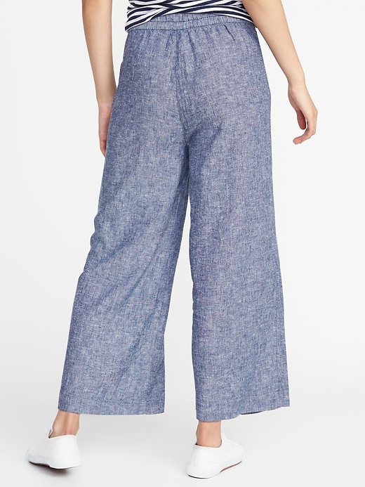 View large product image 2 of 2. High-Rise Linen-Blend Wide-Leg Cropped Pants for Women