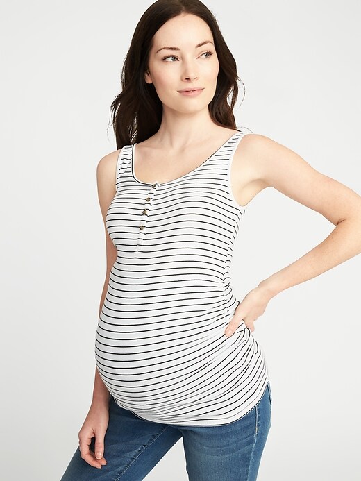 Image number 1 showing, Maternity Fitted Rib-Knit Henley Tank