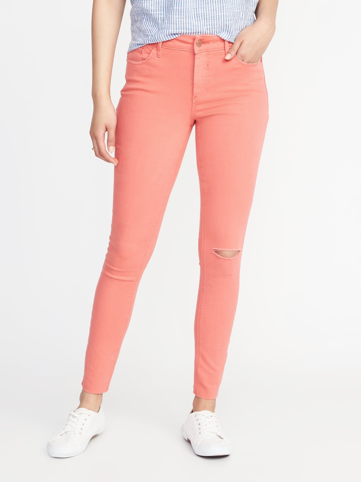 Mid-Rise Pop-Color Raw-Edge Rockstar Ankle Jeans for Women | Old Navy