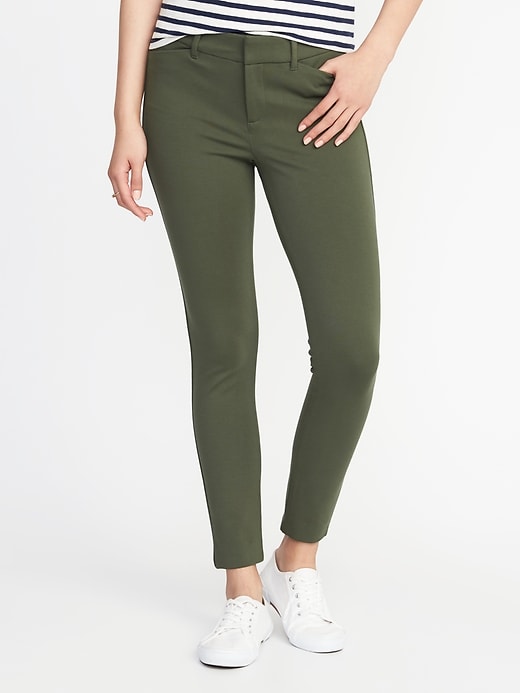 View large product image 1 of 3. Mid-Rise Built-In Sculpt Ponte-Knit Pixie Ankle Pants for Women