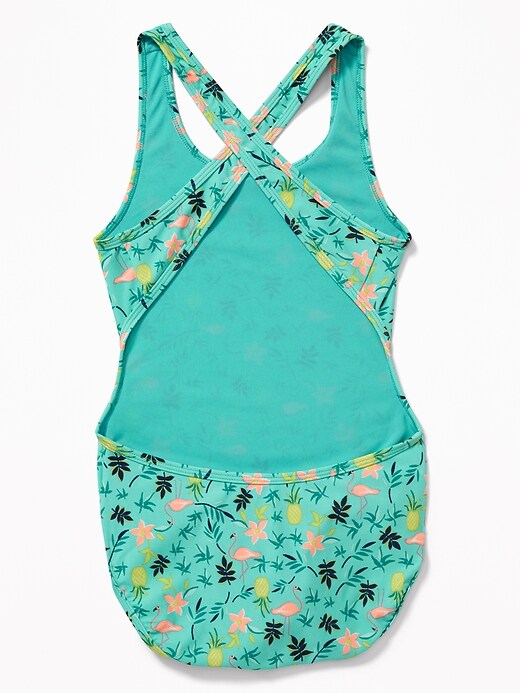 View large product image 2 of 2. Tropical-Print Cross-Back Swimsuit for Girls
