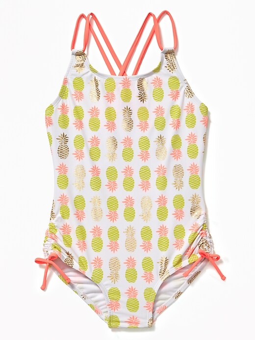View large product image 1 of 1. Double-Strap Ruched Swimsuit for Girls