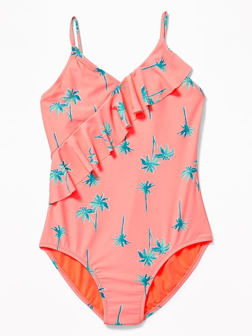 View large product image 1 of 2. Ruffle-Trim One-Piece Swimsuit for Girls