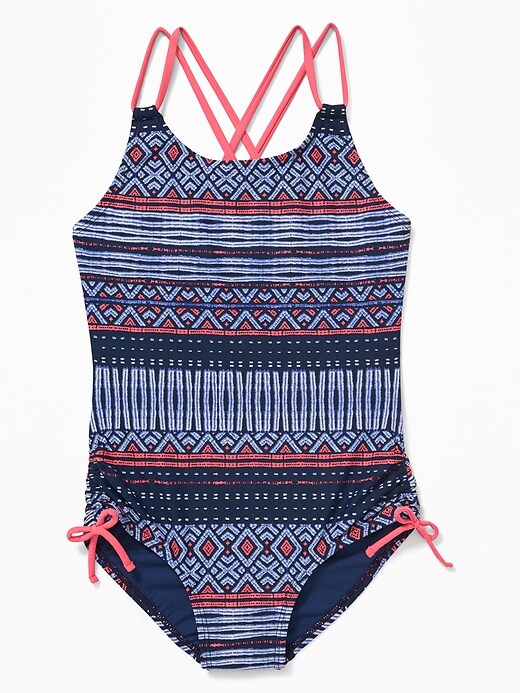 View large product image 1 of 1. Double-Strap Ruched Swimsuit for Girls