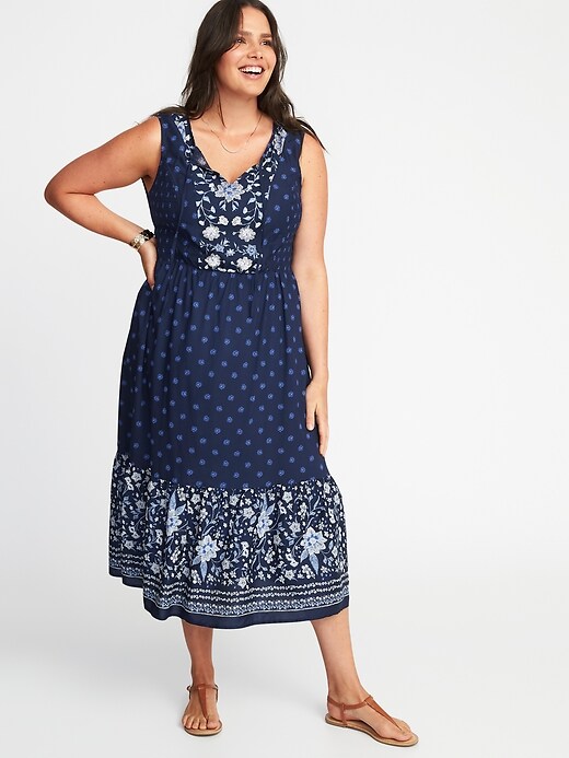 Image number 1 showing, Plus-Size Smocked Fit & Flare Midi Dress