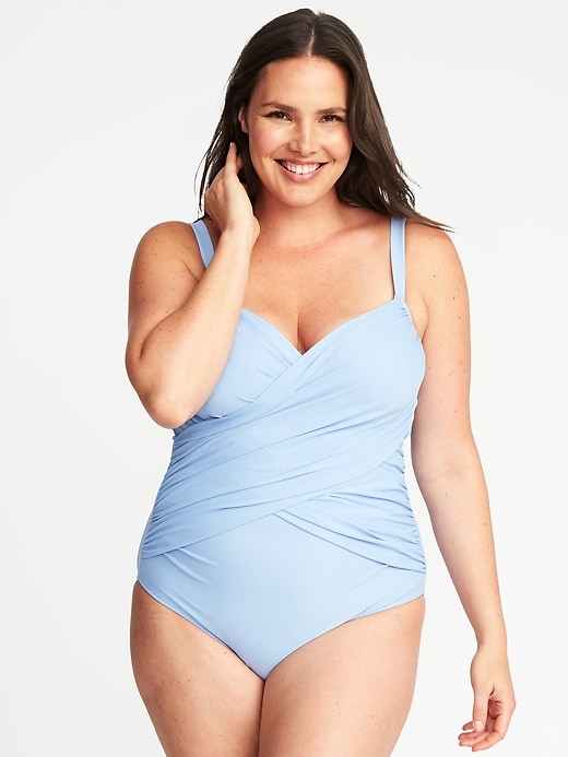 Image number 1 showing, Secret-Slim Plus-Size Wrap-Front Underwire Swimsuit