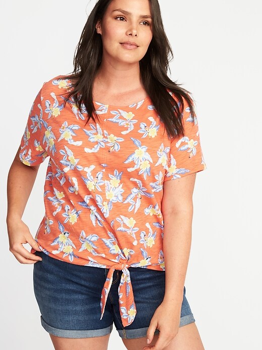 View large product image 1 of 1. Relaxed Floral Tie-Hem Plus-Size Top