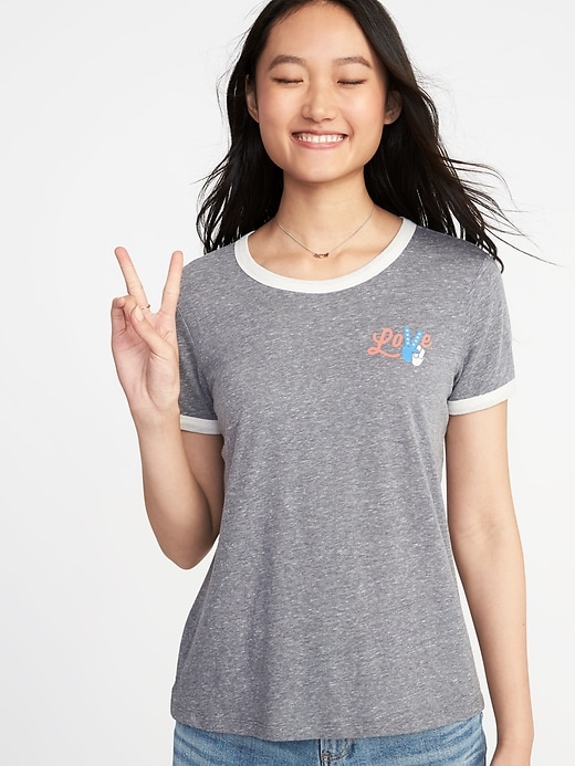 Image number 4 showing, Slim-Fit "Love" Graphic Ringer Tee for Women