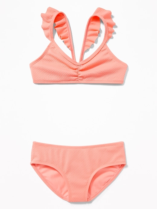 View large product image 1 of 2. Textured-Jacquard Ruffle-Strap Bikini for Girls