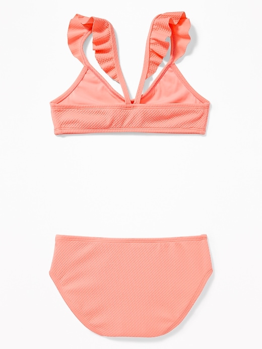 View large product image 2 of 2. Textured-Jacquard Ruffle-Strap Bikini for Girls