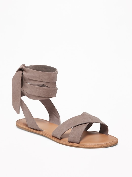 Image number 1 showing, Sueded Ankle-Tie Sandals for Women