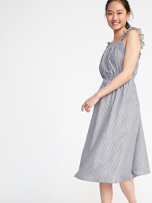 Image number 3 showing, Waist-Defined Ruffle-Trim Midi Dress for Women