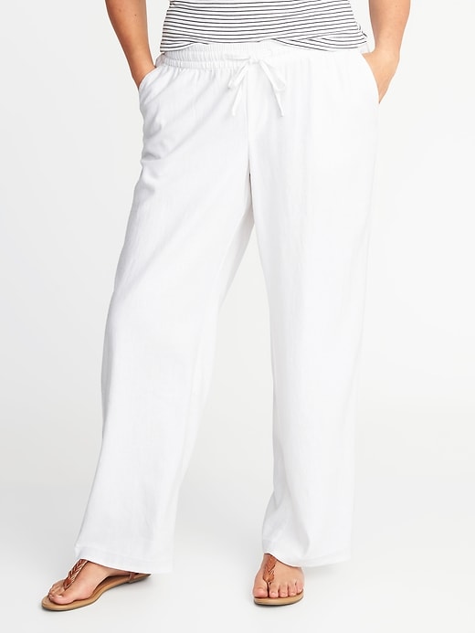 View large product image 1 of 3. Plus-Size Wide-Leg Linen-Blend Soft Pants