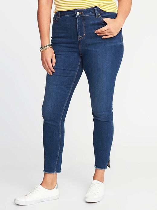 Image number 1 showing, High-Rise Secret-Slim Plus-Size Raw-Edge Rockstar Jeans